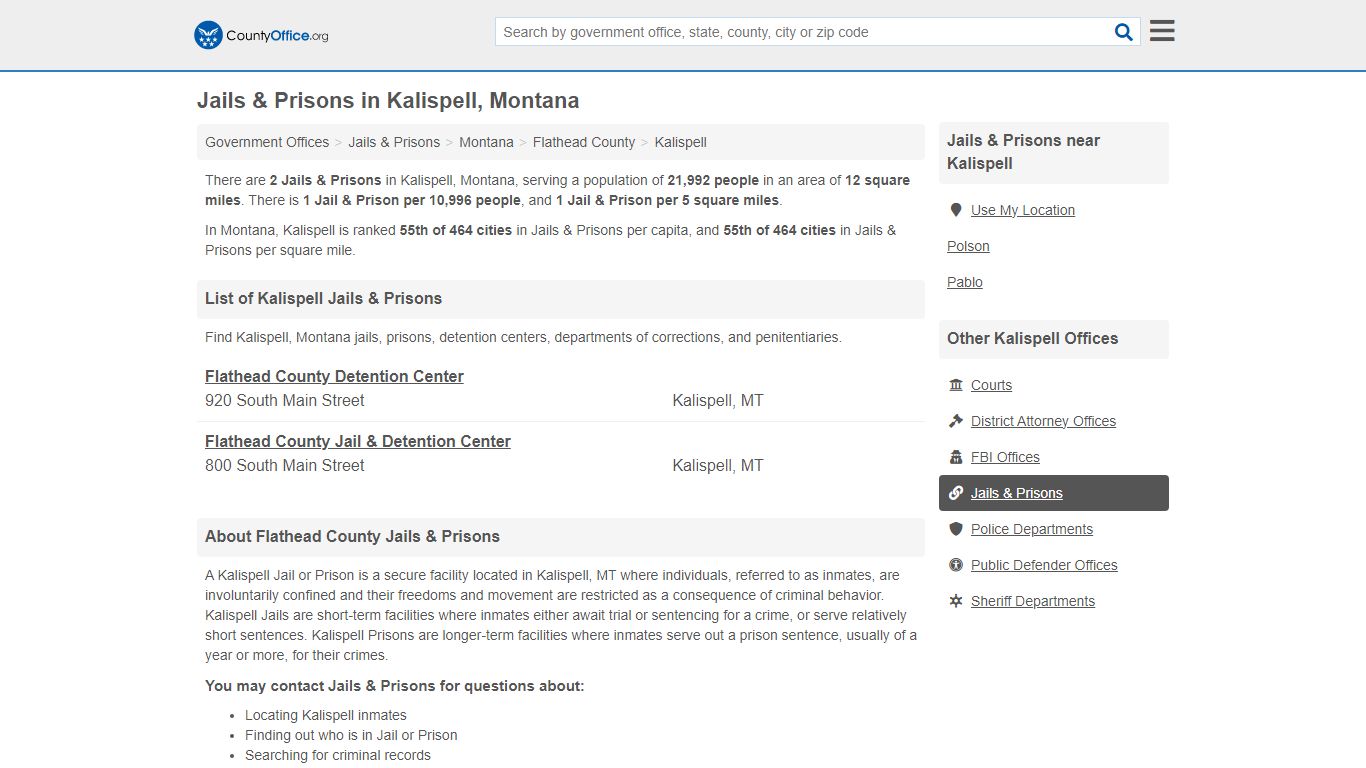 Jails & Prisons - Kalispell, MT (Inmate Rosters & Records) - County Office